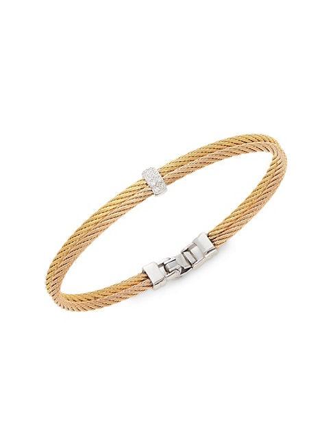 Alor 18k Gold & Stainless Steel Diamond Rope Bangle Bracelet