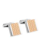 Zegna Square Sterling Silver & Rose Goldplated Engraved Cufflinks