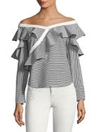 Laundry By Shelli Segal Ruffled Off-the-shoulder Striped Top