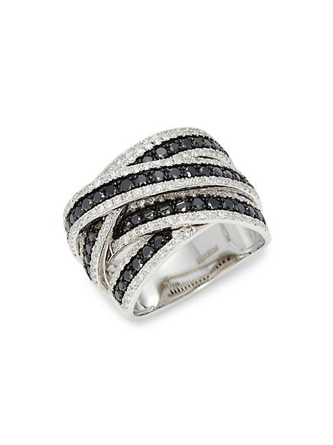 Effy 14k White Gold Black & White Diamond Multi-band Ring
