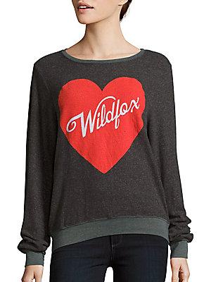 Wildfox Heart Printed Long Sleeve Pullover