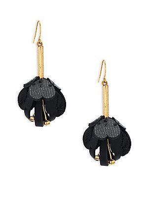 Marni Crystal Floral Leather Drop Earrings