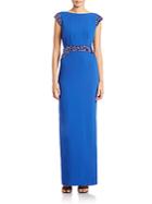 Pamella Roland Cowl-back Beaded Gown