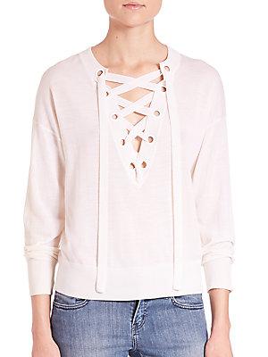 The Kooples Lace Up Merino-knit Sweater