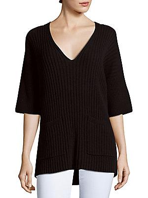 Lafayette 148 New York Woolen Ribbed V-neck Sweater