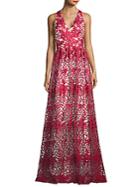 Theia Floral Embroidered Overlay Gown