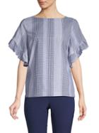 Laundry By Shelli Segal Striped Ruffle-sleeve Cotton Top
