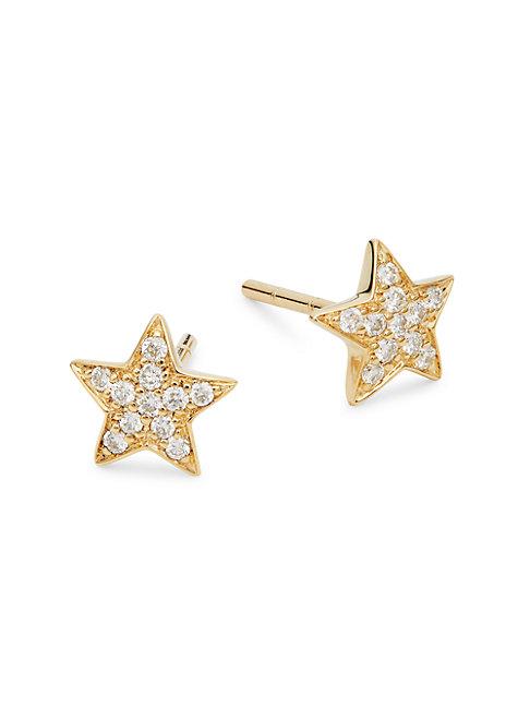 Nephora 14k Yellow Gold Diamond Star Stud Earrings