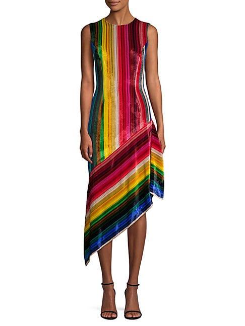 Milly Krista Rainbow Velvet Midi Dress