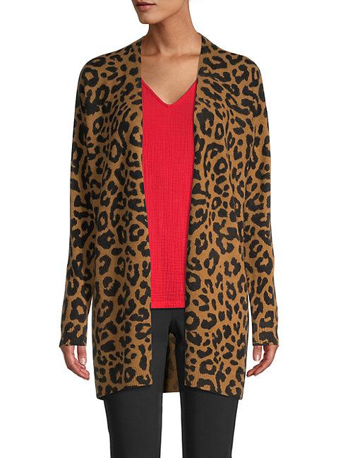 Saks Fifth Avenue Leopard Cashmere Cardigan Sweater