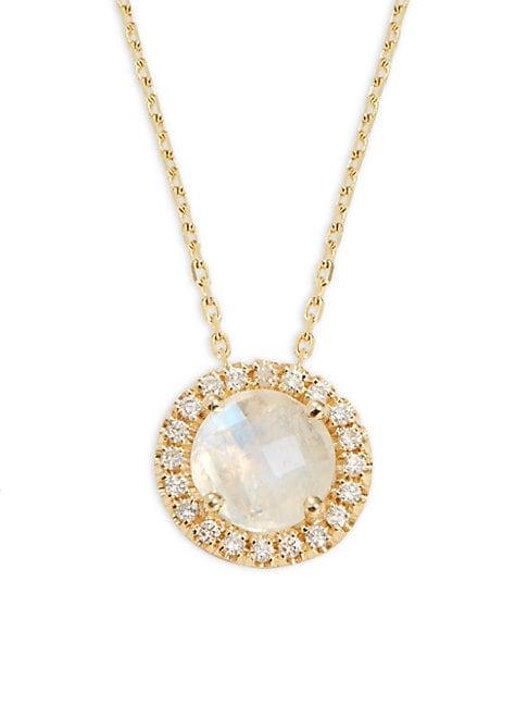 Suzanne Kalan 18k Gold Rainbow Moonstone & Diamond Round Pendant Necklace