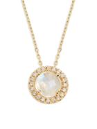 Suzanne Kalan 18k Gold Rainbow Moonstone & Diamond Round Pendant Necklace