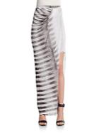 Helmut Lang Striped Asymmetrical Maxi Skirt