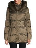 Tahari Quilted Faux Fur-trimmed Hooded Coat