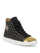 Charlotte Olympia Metallic Web-embroidered Leather & Canvas Sneakers