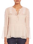 The Kooples Lace Bell-sleeve Silk Blouse