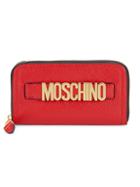 Moschino Logo Pebbled Leather Zip-around Long Wallet