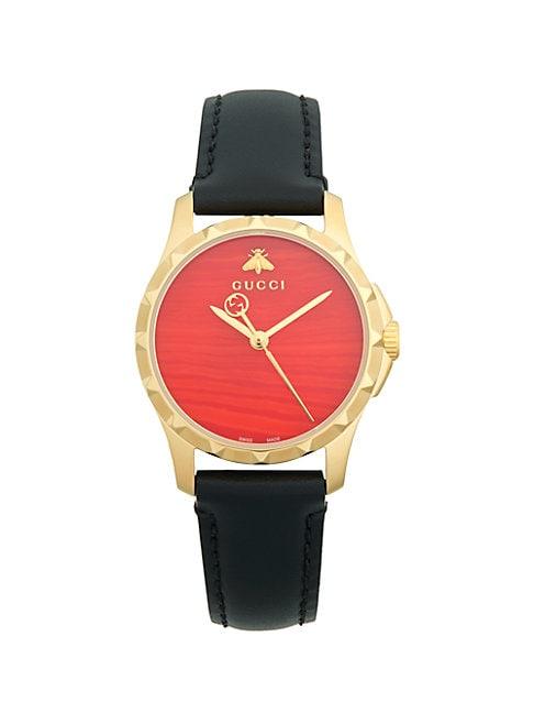 Gucci Goldtone Stainless Steel & Leather-strap Watch