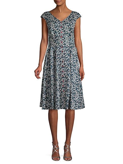 Zac Posen Floral-print Cotton Blend Button-front Dress