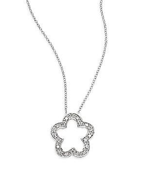 Effy Diamond & 14k White Gold Floral Pendant Necklace
