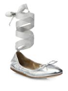 Saks Fifth Avenue Metallic Leather Ankle-wrap Ballet Flats