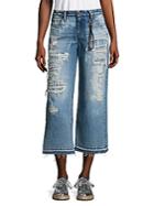 Tortoise Distressed Cropped Wide-leg Jeans
