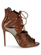Casadei Leather & Suede Lace Stiletto Sandals