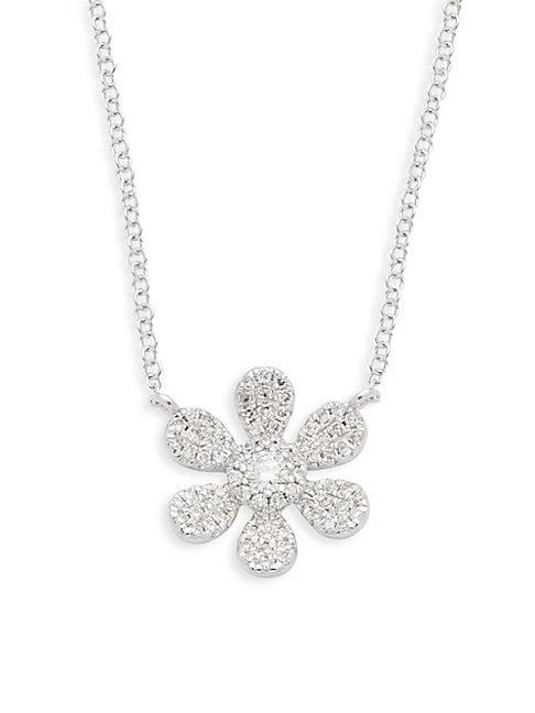 Saks Fifth Avenue 14k White Gold Diamond Flower Pendant Necklace
