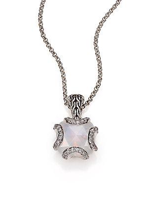 John Hardy Classic Chain Diamond & Sterling Silver Cushion Pendant Necklace
