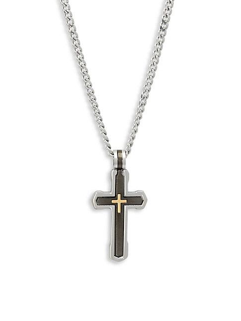 Saks Fifth Avenue 14k Gold And Stainless Steel Cross Pendant Necklace