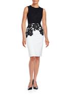 Calvin Klein Collection Crewneck Floral Lace Embroidered Dress
