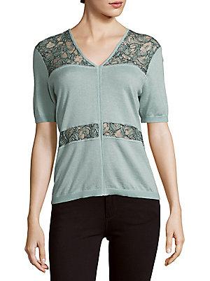 Yigal Azrouel Orchid Lace-inset Silk & Cashmere-blend Top