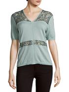 Yigal Azrouel Orchid Lace-inset Silk & Cashmere-blend Top
