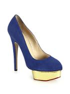 Charlotte Olympia Dolly Metallic-platform Suede Pumps
