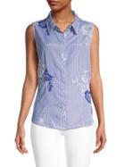 Calvin Klein Sleeveless Striped & Floral Embroidery Top