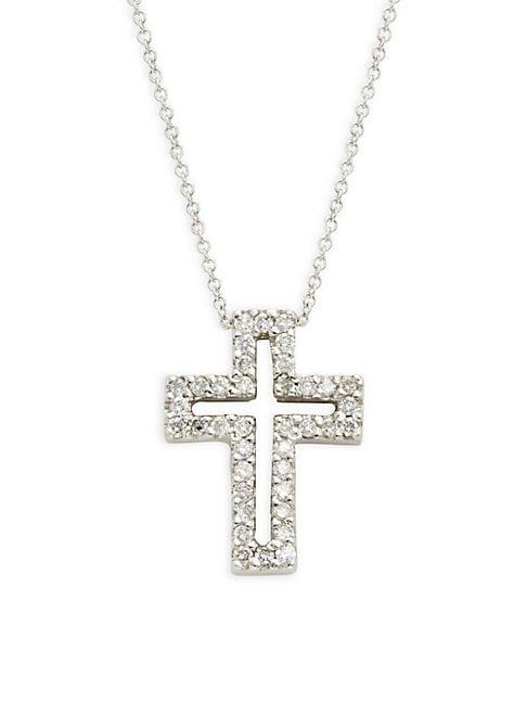 Effy 14k White Gold & White Diamond Cross Pendant Necklace
