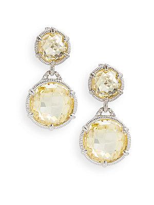 Judith Ripka Eclipse Double Canary Crystal & White Sapphire Drop Earrings