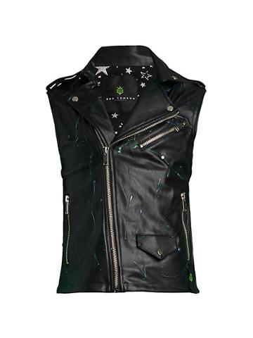 Ron Tomson Paint-splattered Faux Leather Moto Vest