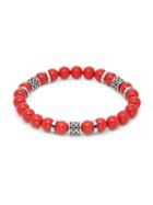 Saks Fifth Avenue Red Coral & Silvertone Beaded Bracelet