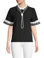 Karl Lagerfeld Paris Knotted Faux Pearl Lace Blouse