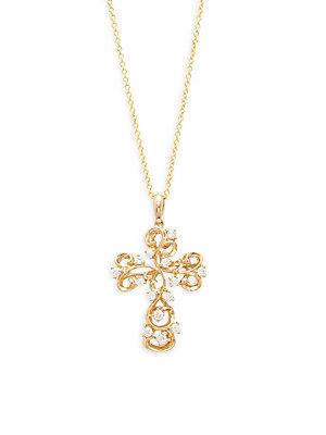 Effy Diamond And 14k Yellow Gold Cross Pendant Necklace