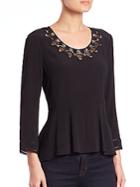 Rebecca Taylor Embroidered Crepe Peplum Top