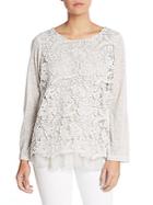 Saks Fifth Avenue Blue Floral Embroidered Top