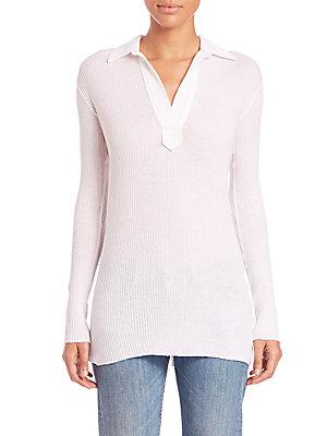 Helmut Lang Collared Ribbed Henley Top