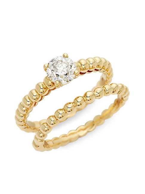 Saks Fifth Avenue 14k Gold & Diamond Beaded Double Ring Stack