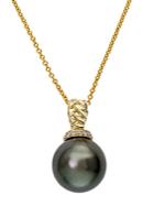 Effy 14k Yellow Gold Black Tahitian Pearl And Diamond Pendant Necklace