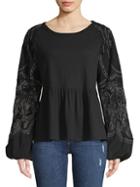 Free People Penny Embroidered Peplum Top