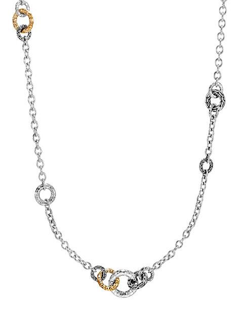 John Hardy 18k Yellow Gold & Sterling Silver Station Necklace