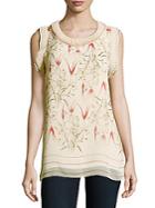 Max Studio Floral-print Knife Pleated Top