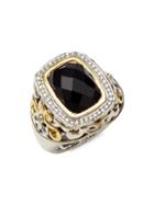 Charles Krypell 18k Yellow Gold & Sterling Silver Black Spinel & Diamond Statement Ring